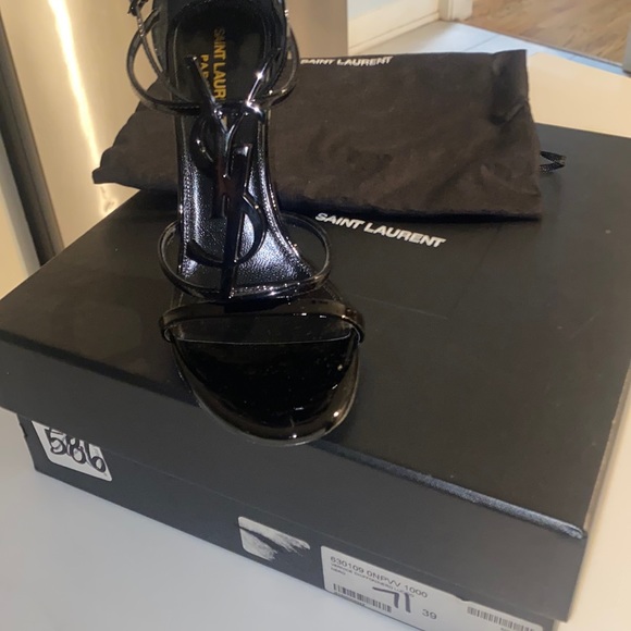 Saint Laurent (YSL) black Cassandra Leather Sandle Heels - Picture 1 of 5